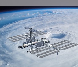 Die Internationale Raumstation ISS über  dem Hurrikan Isabel